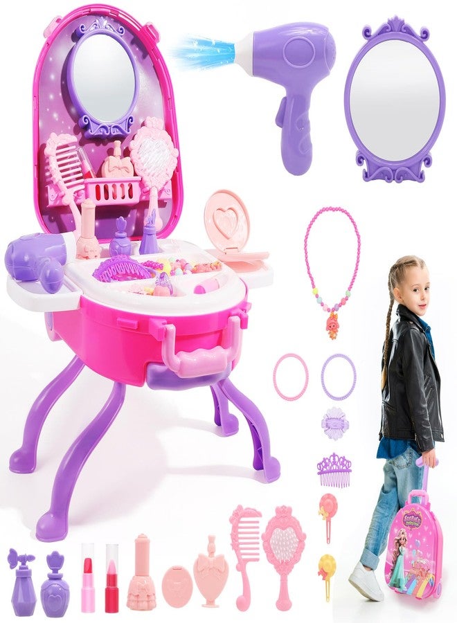 Plintone 4 in 1 Girls Vanity Set Dress Up Toy Vanities 40 PCS Toddler Vanity with Fashion Accessories, Pretend Makeup for Toddlers 3-5, Play Makeup for Girls 3-7 Best Birthday Christmas Festival Gift - Image 1